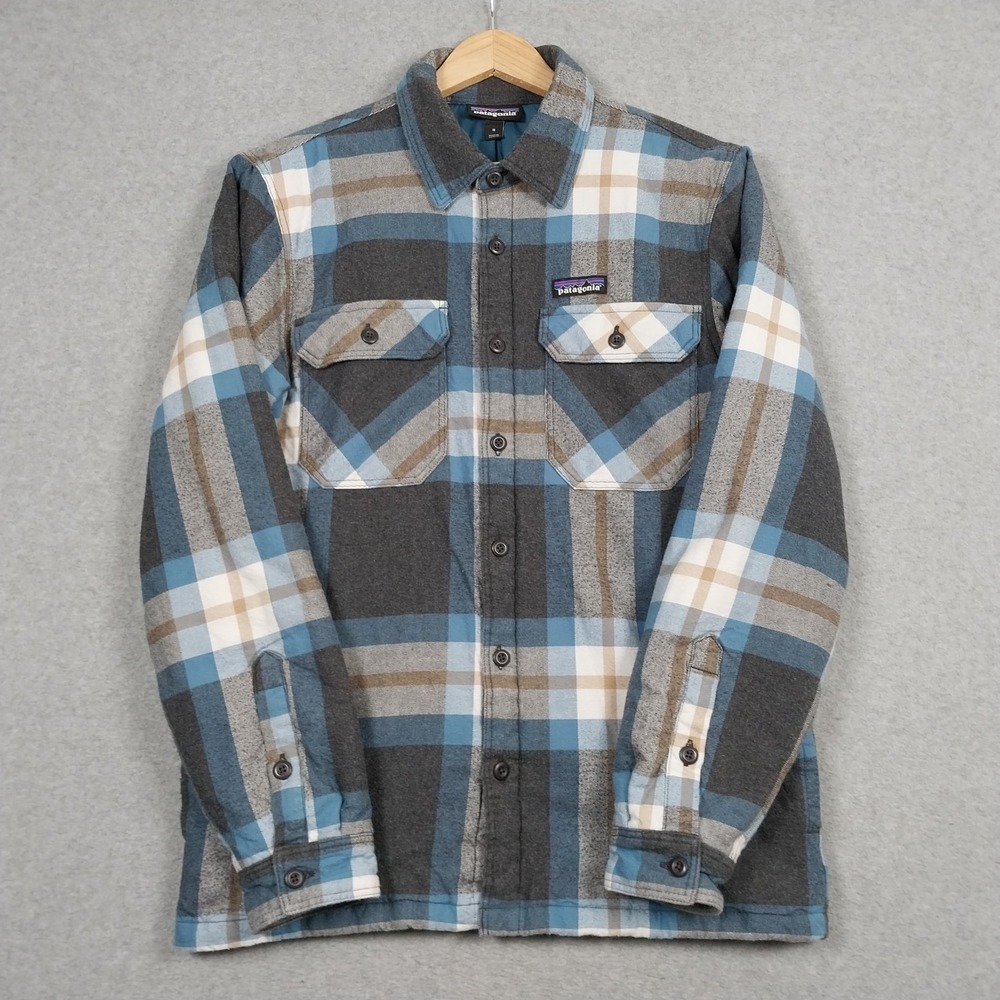 Patagonia Insulated Fjord Flannel Jacket Mens Medium Plaid Shacket Shirt